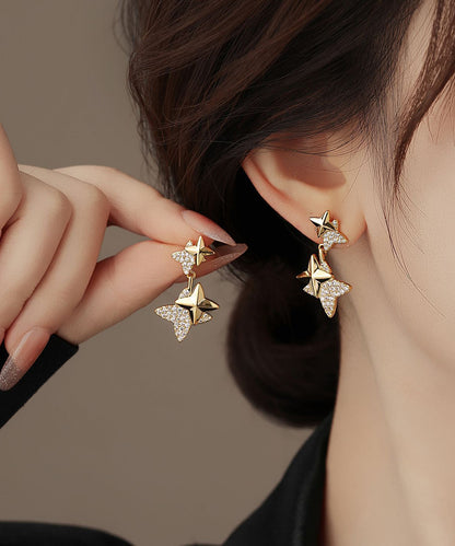 Unique Gold Copper Zircon Star Drop Earrings