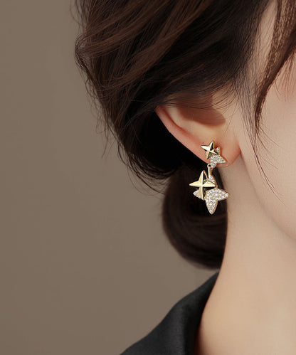 Unique Gold Copper Zircon Star Drop Earrings