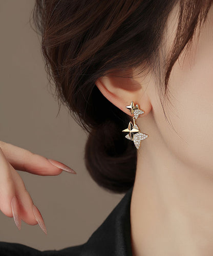 Unique Gold Copper Zircon Star Drop Earrings