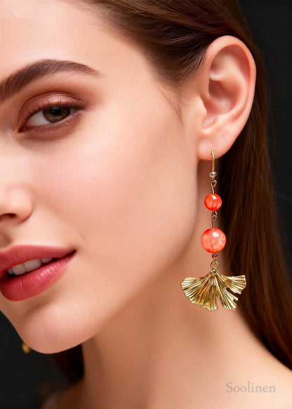 Unique Golden Ginkgo Leaf Drop Earrings