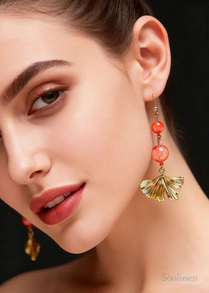 Unique Golden Ginkgo Leaf Drop Earrings
