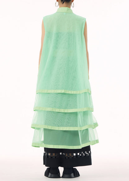 Unique Green Peter Pan Collar Tulle Patchwork Cotton Maxi Dresses Summer