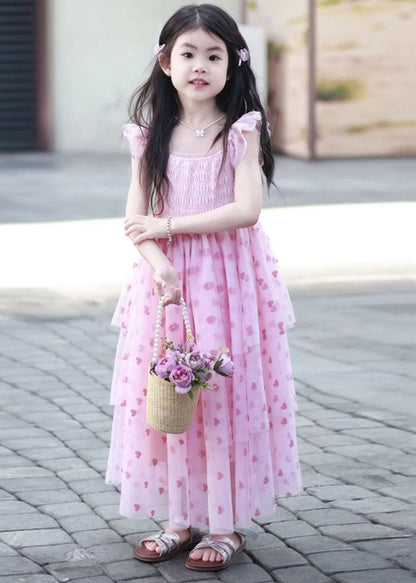 Unique Pink Print Tulle Baby Girls Holiday Dress Summer
