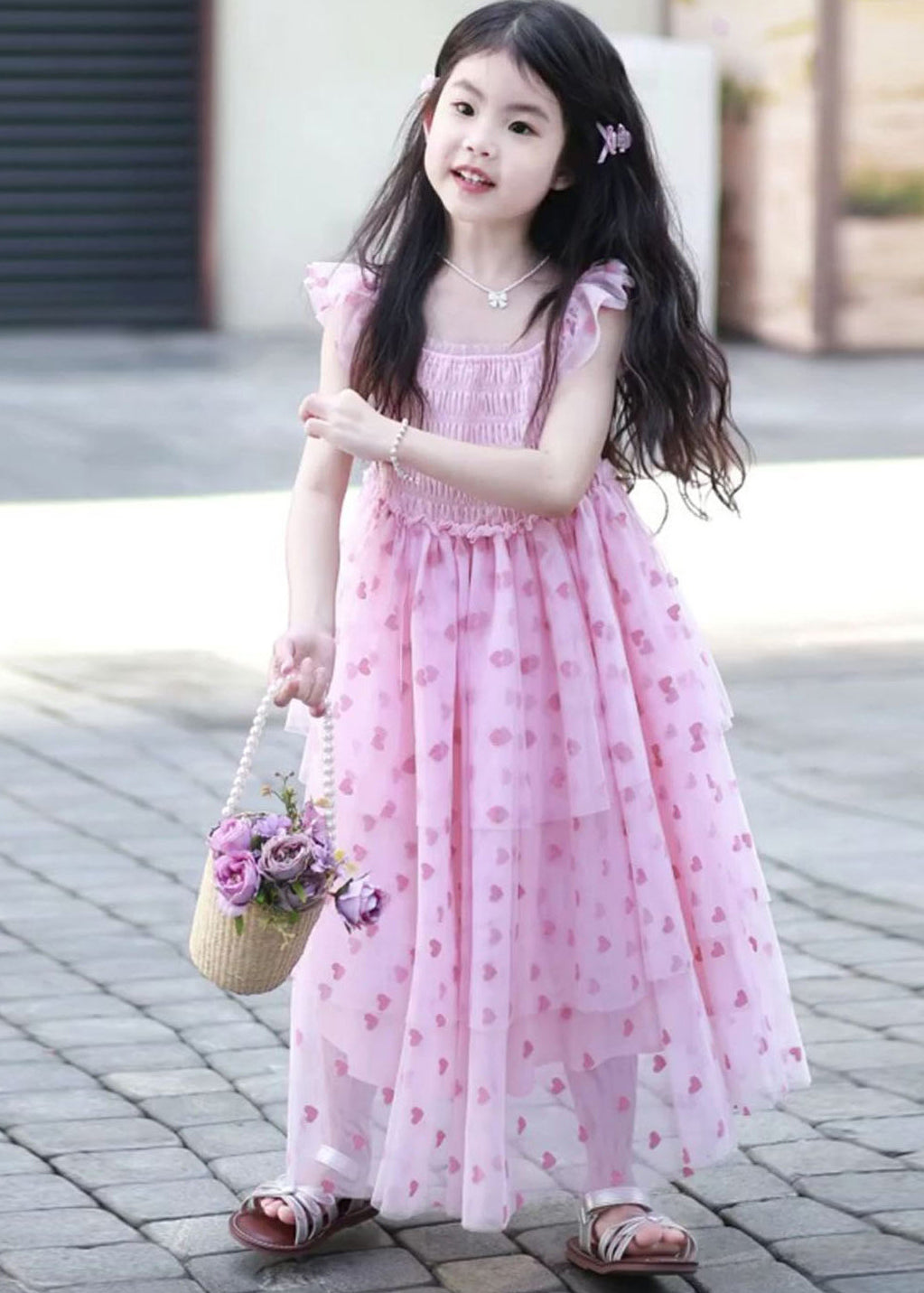 Unique Pink Print Tulle Baby Girls Holiday Dress Summer