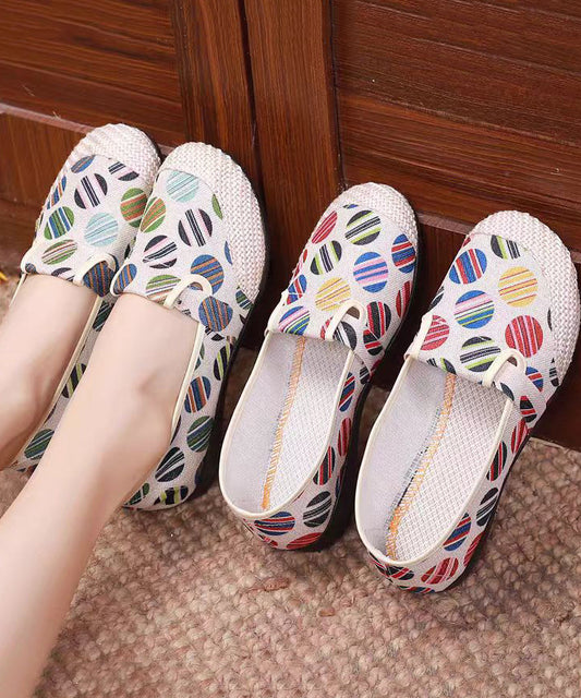 Unique Print Flat Shoes For Women Beige Linen Fabric