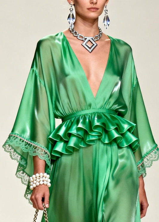Unique Tea Green solid color Side Open Chiffon Party Dress Summer