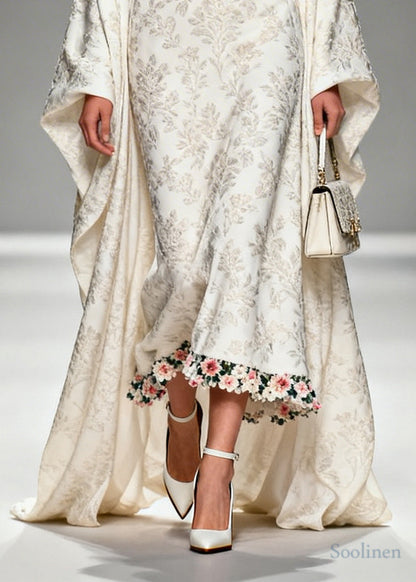Unique White Jacquard Flower Patchwork Silk Vacation Dresses Summer