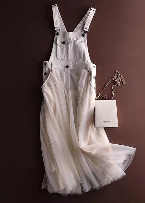 Unique Print2 Tulle Patchwork Denim Strap Dress Summer