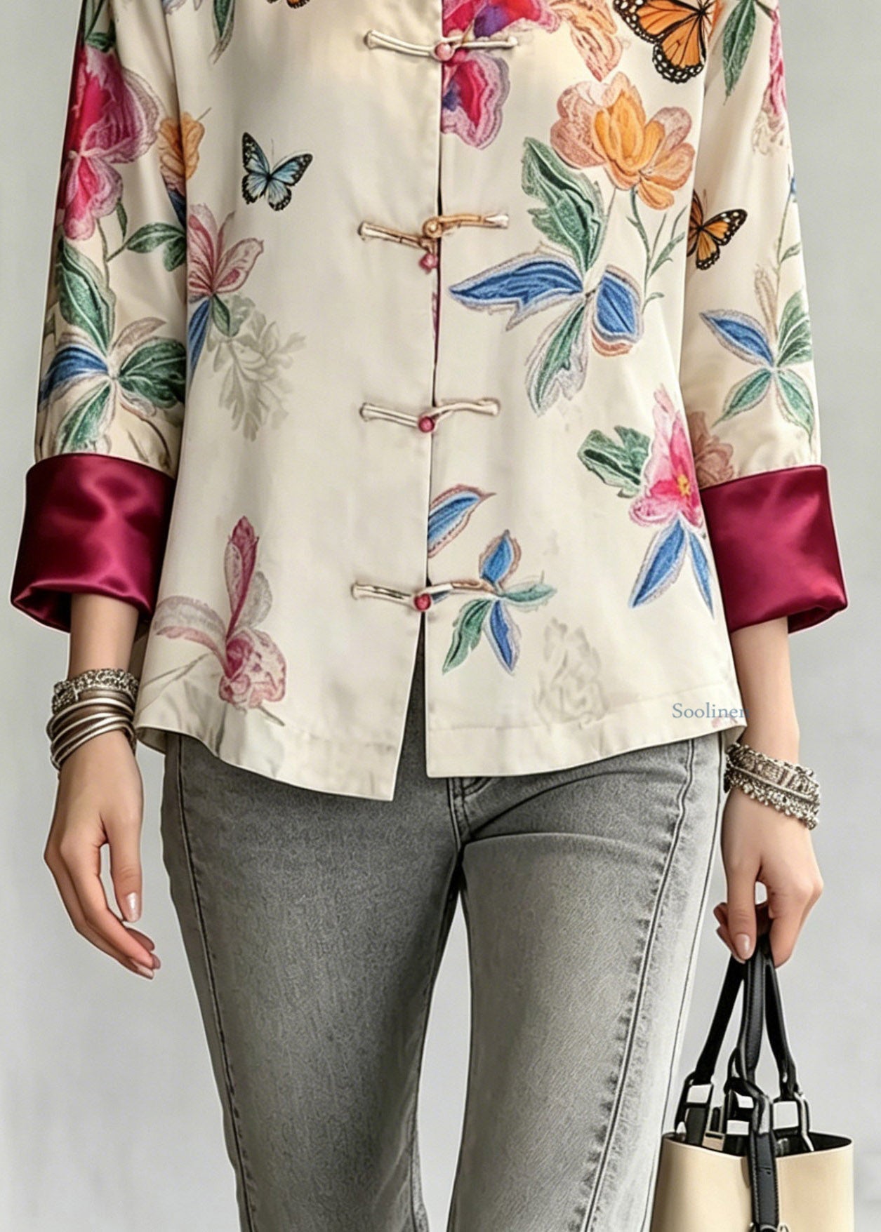 Vintage Beige Stand Collar Button Shirts Fall