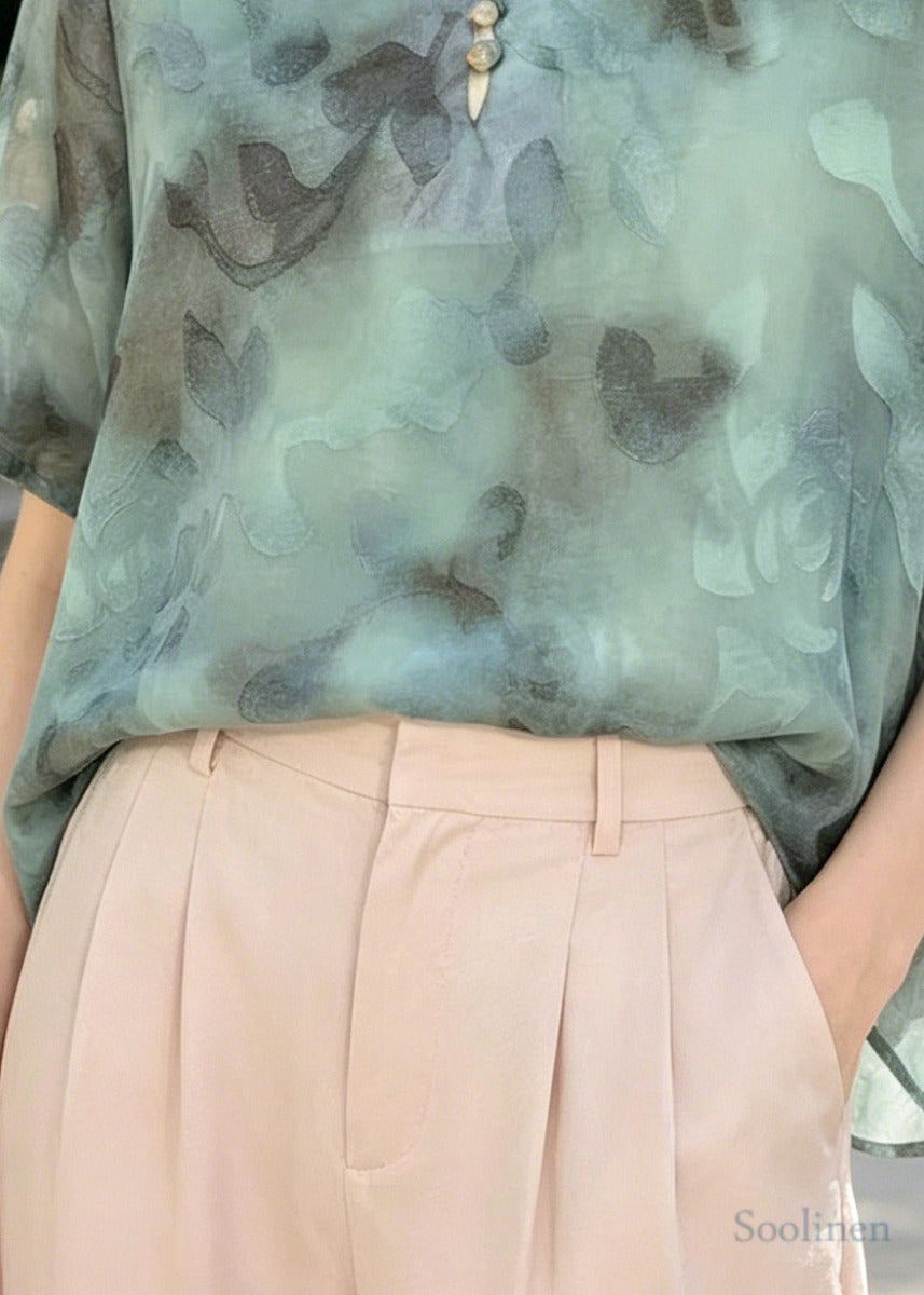 Vintage Blue Oversized Jacquard Chiffon Shirt Summer