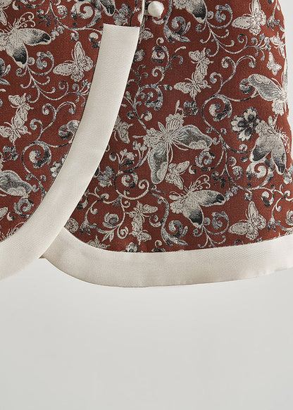 Vintage Brick Red Butterfly Jacquard Cotton Vests Fall