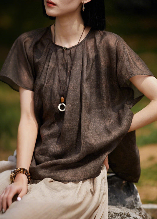 Vintage Brown Oversized Cotton Tank Tops Summer