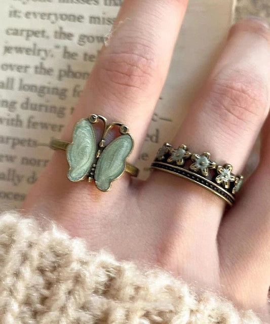 Vintage Butterfly Flower Metal Open Ring Set