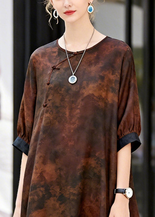 Vintage Chocolate Print Patchwork Hollow Out Cotton Dress Summer