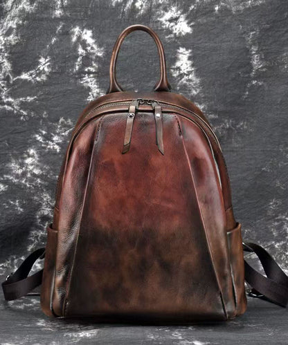 Vintage Coffee Large Capacity Calf Leather Backpack Bag