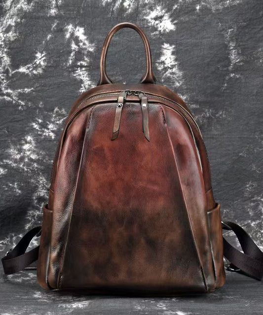Vintage Coffee Large Capacity Calf Leather Backpack Bag