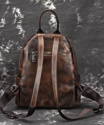 Vintage Coffee Large Capacity Calf Leather Backpack Bag