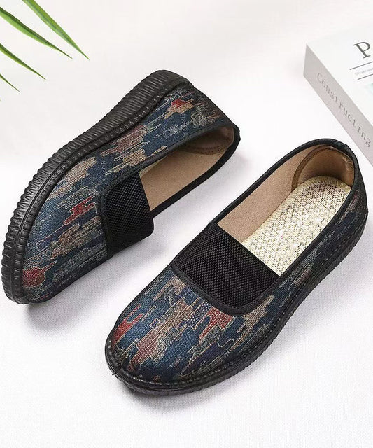 Vintage Flat Shoes For Women Black Cotton Fabric