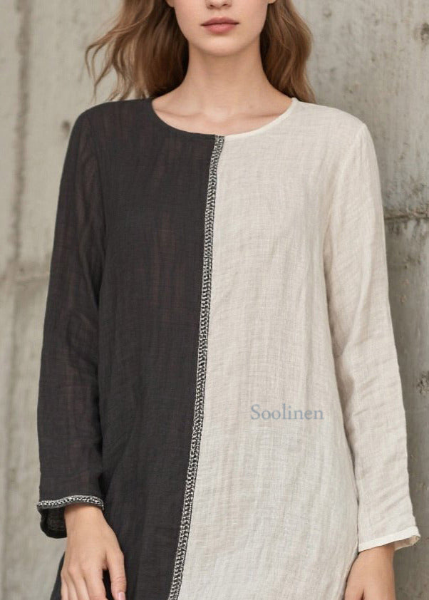 Vintage Grey Asymmetrical Patchwork Side Open Cotton Vacation Dresses Spring