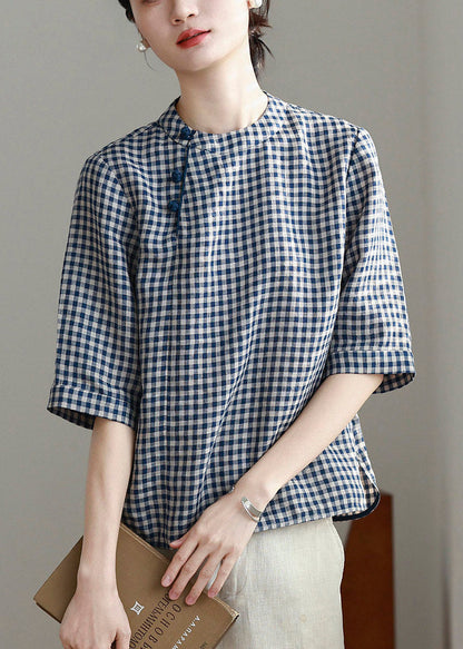 Vintage Plaid O-Neck Top Short Sleeve