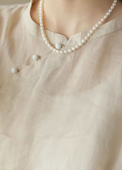 Vintage Purple Stand Collar Button Linen Shirts Summer