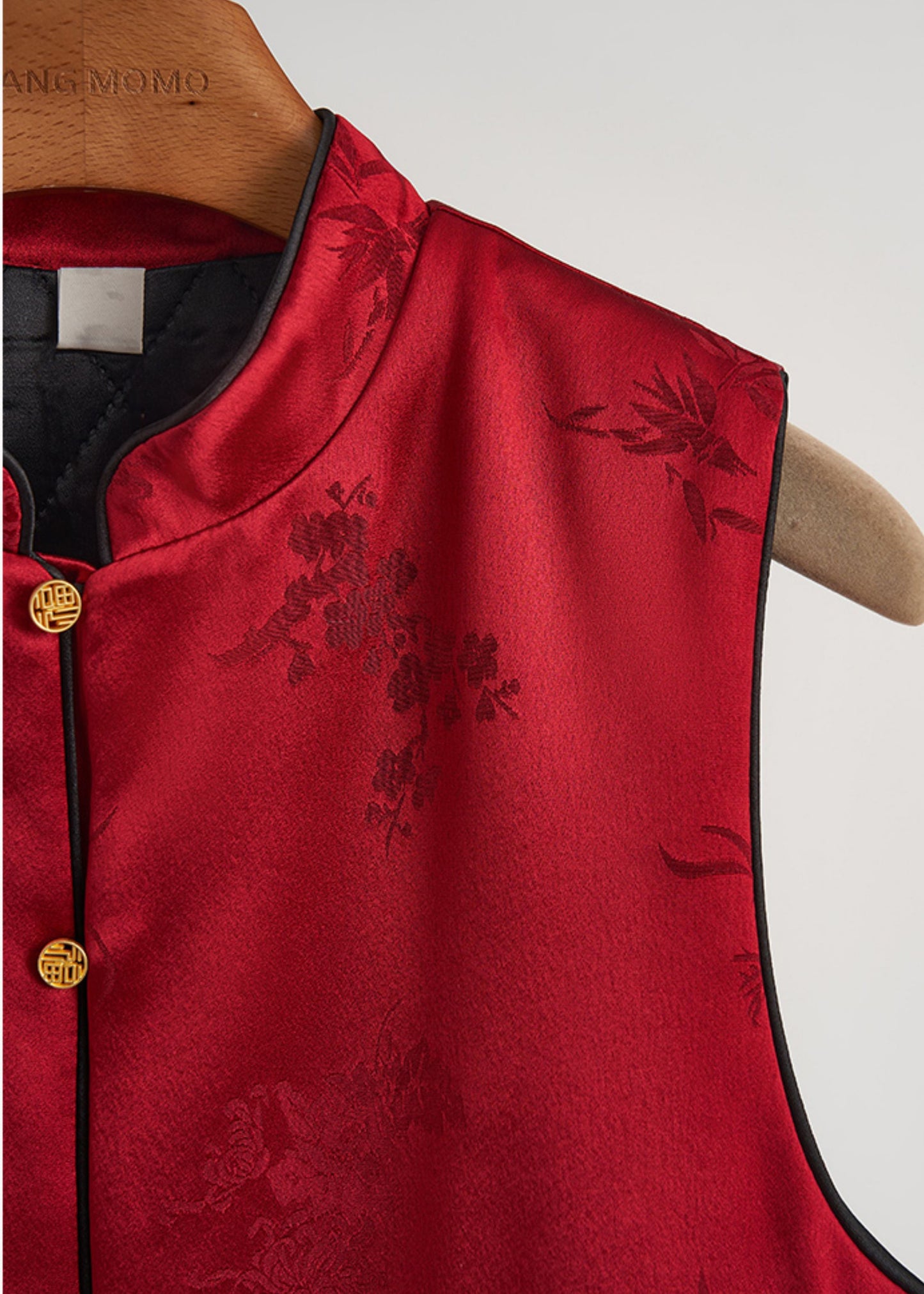 Vintage Red Jacquard Patchwork Feather Silk Vests Fall
