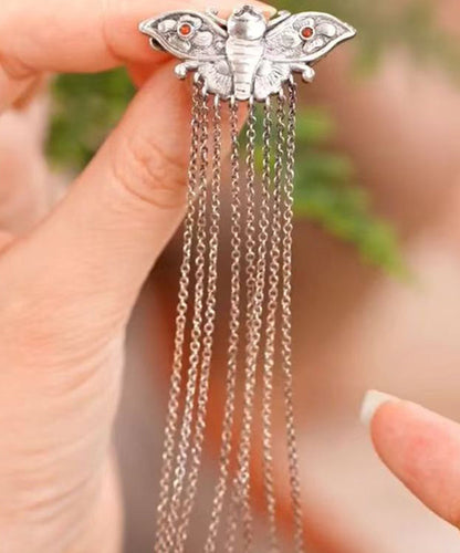 Vintage Silk Sterling Silver Butterfly Tassel Hairpin