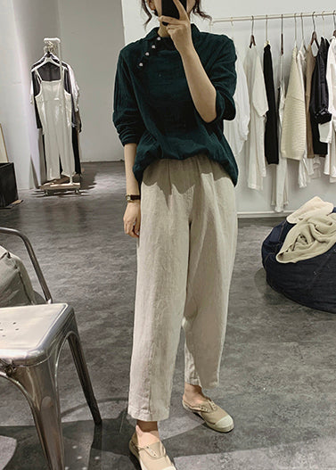 Vintage Tea Green Oversized Cotton Top Spring