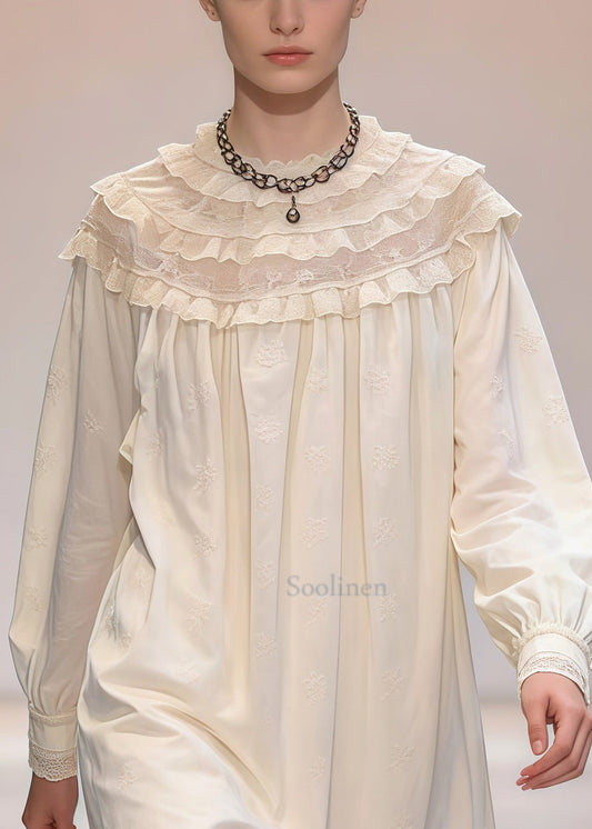 Vintage White Embroidered Patchwork Lace Maxi Dresses Spring