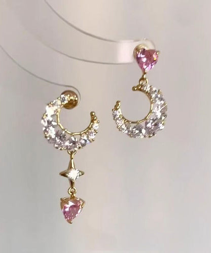 Vogue Multicolor Copper Overgild Zircon Moon Star Love Drop Earrings