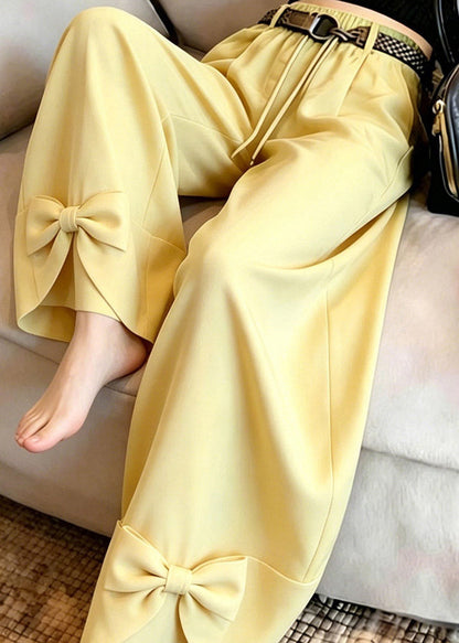 Vogue Yellow Bow Patchwork Straight Pants Summer