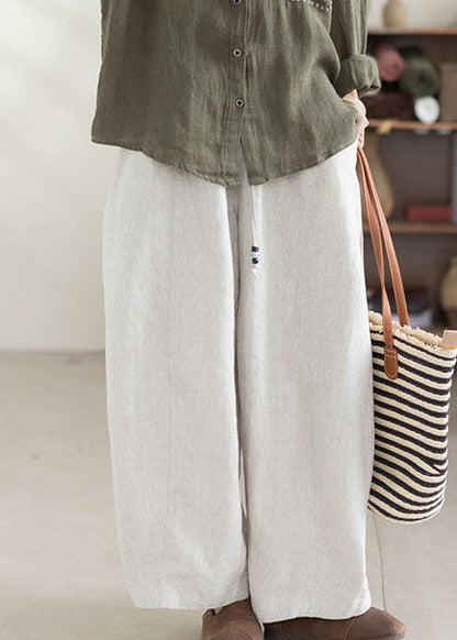 White Linen Harem Pants Oversized Elastic Waist Summer