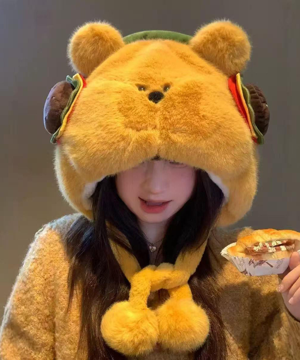 Winter Yellow Cute Thick Warm Fleece Fuzzy Fur Boonie Hat