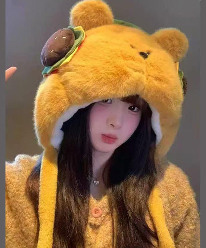 Winter Yellow Cute Thick Warm Fleece Fuzzy Fur Boonie Hat