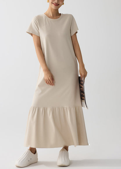 Women Apricot O-Neck Patchwork Cotton Holiday Dress Summer