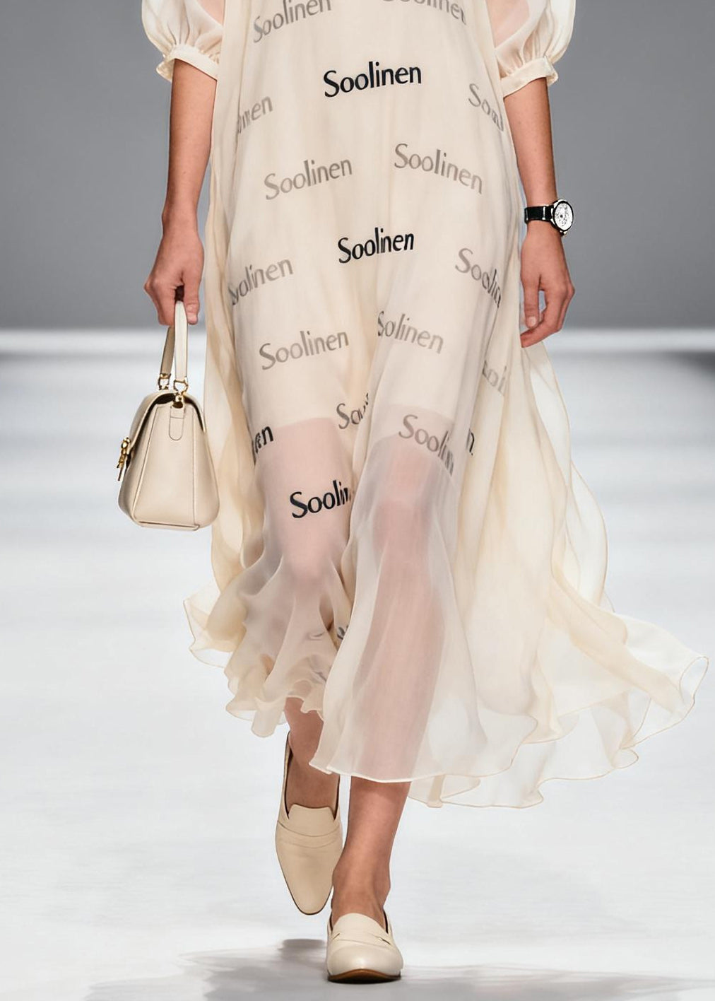 Women Apricot V Neck Print Chiffon Maxi Dress Summer