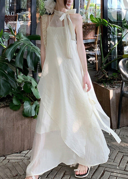 Women Beige Asymmetrical Chiffon Halter Dresses Summer