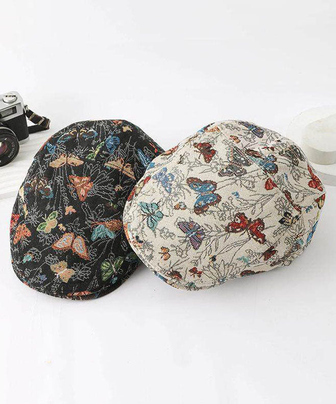 Women Beige Butterfly Jacquard Breton Hat