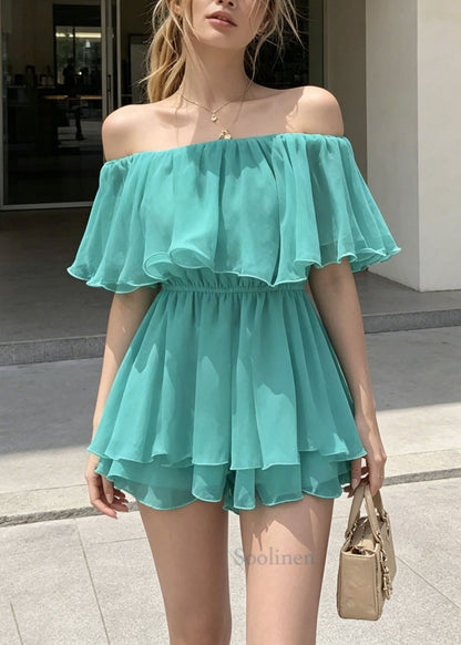 Women Blue Slash Neck Ruffled Patchwork Cotton Mini Dresses Summer
