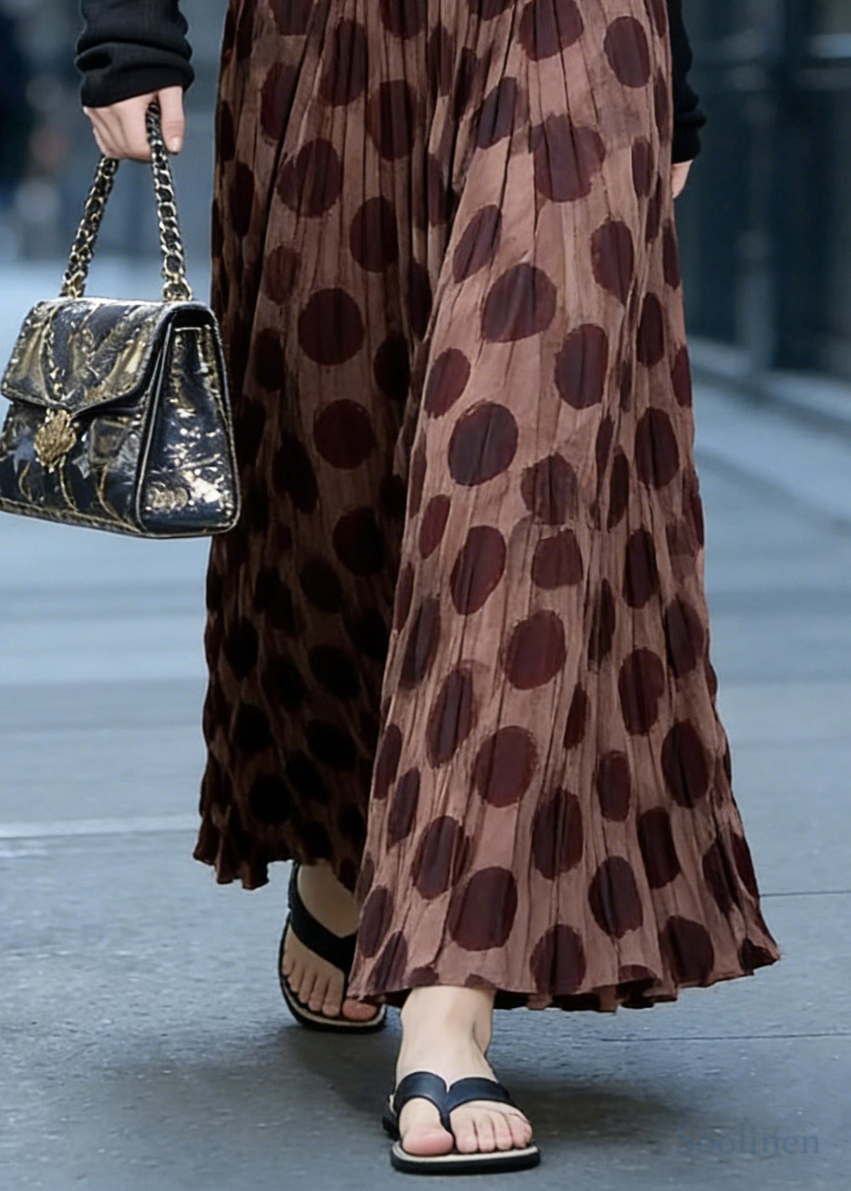 Women Brown Print Exra Large Hem Cotton Holiday Skirts Spring