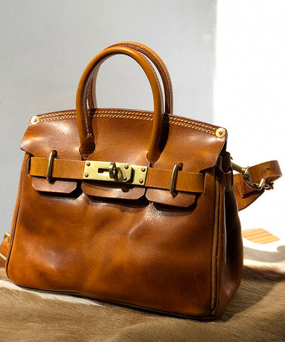 Women Brown Solid Durable Patchwork Golden Leather Tote Handbag