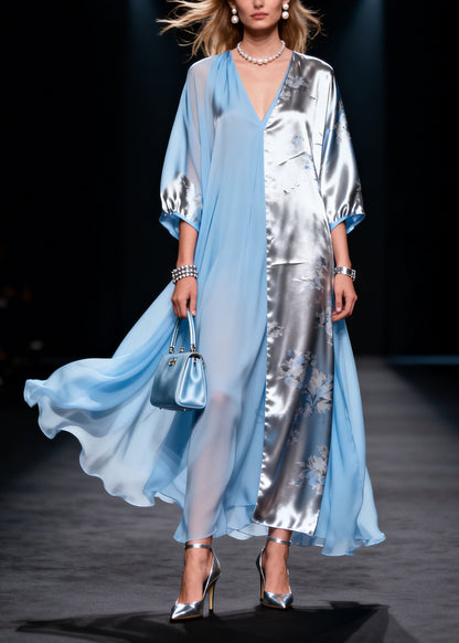 Women Colorblock Asymmetrical Patchwork Chiffon Party Dress Summer