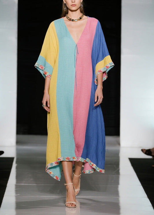 Women Colorblock Oversized Cotton Holiday Dress Summer