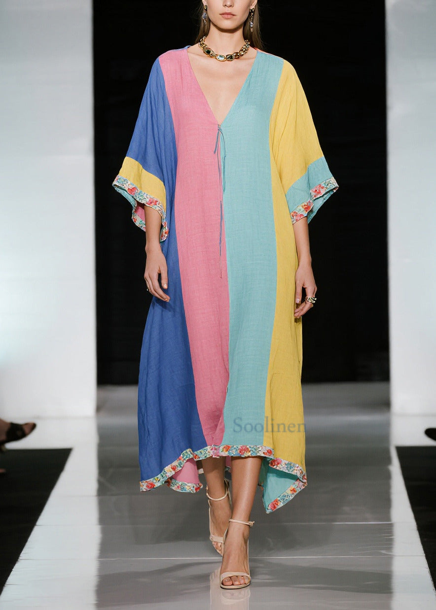 Women Colorblock Oversized Cotton Holiday Dress Summer