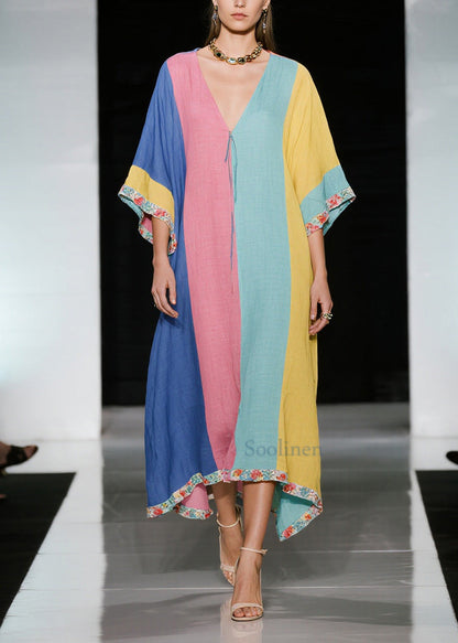 Women Colorblock Oversized Cotton Holiday Dress Summer