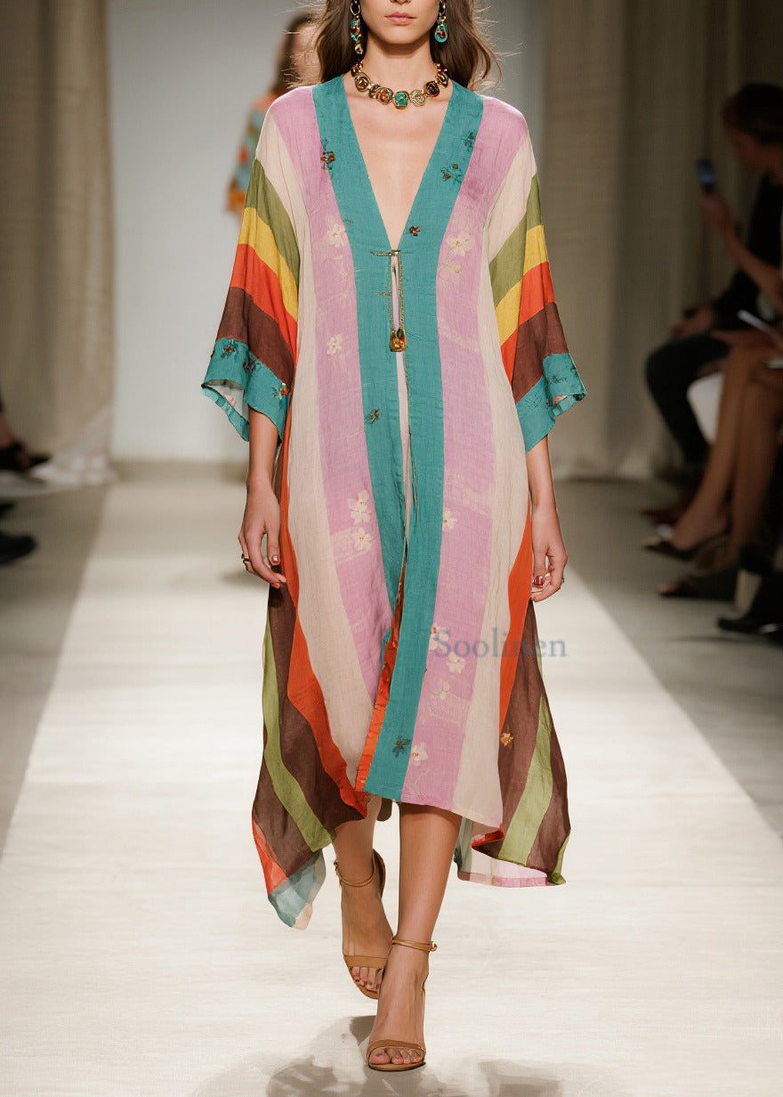 Women Colorblock Oversized Print Cotton Vacation Dresses Summer