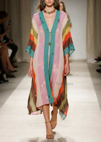 Women Colorblock Oversized Print Cotton Vacation Dresses Summer