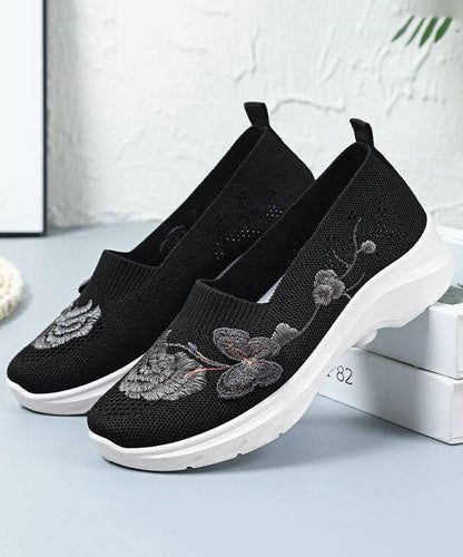 Women Comfy Embroidered Flat Shoes Green Breathable Mesh