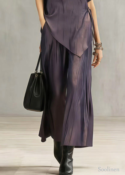 Women Dull Purple Asymmetrical Draping Silk Women Sets 2 Pieces Summer