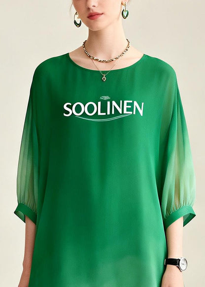 Women Gradient Color Asymmetrical Design Chiffon Ankle Dress Summer